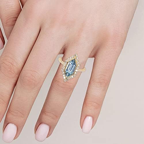 טבעת ספיר כחול זהב צהוב 10K עם יהלומים לנשים | תכשיטי ספיר בצורת מרקיזה עבורה עבורה | טבעת לנשים
